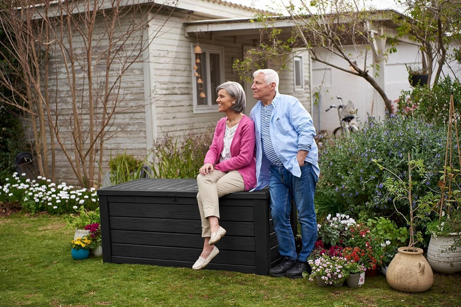 Elegant Lockable Outdoor Storage Box & Bench - 150 Gallon Waterproof Design