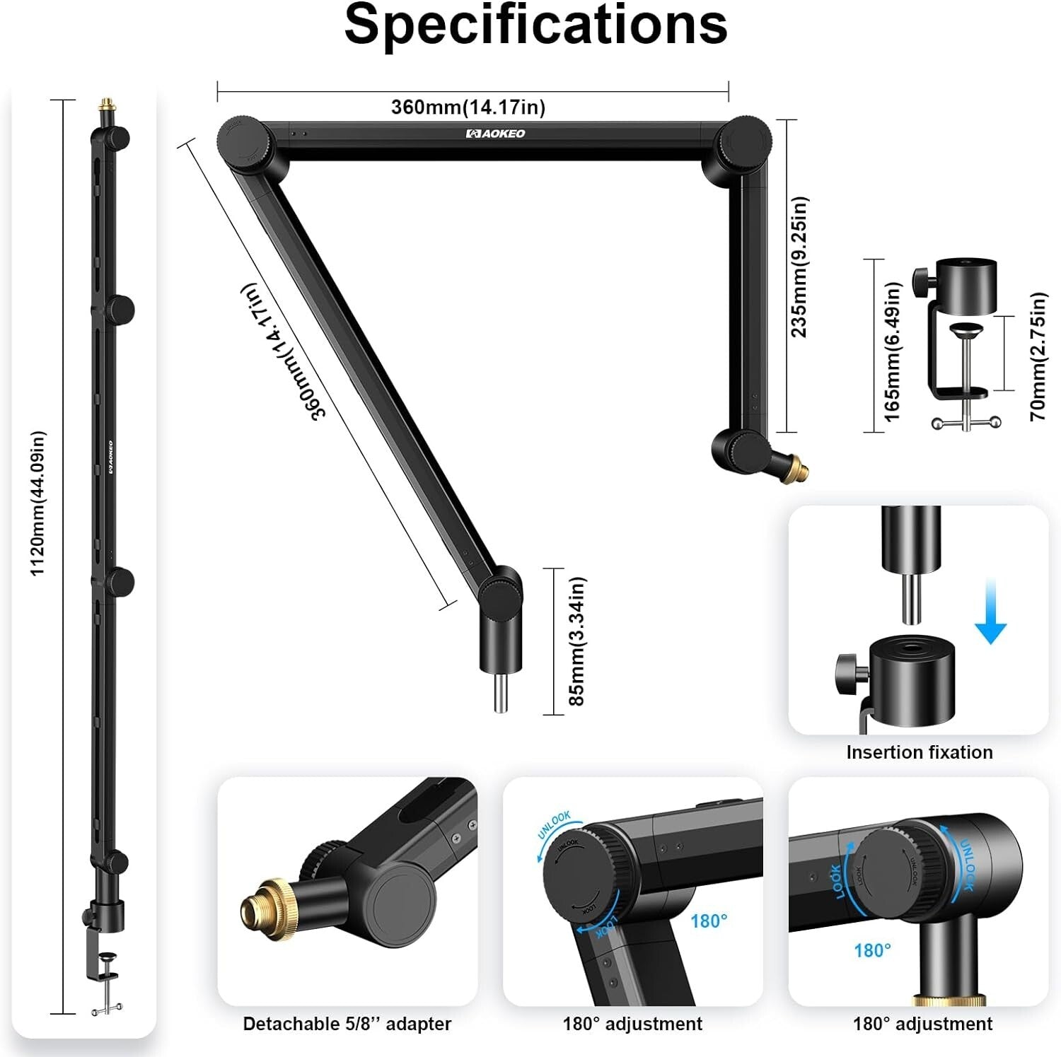 360-Degree Rotatable Mic Suspension Arm for Podcasters - Space Saving Design
