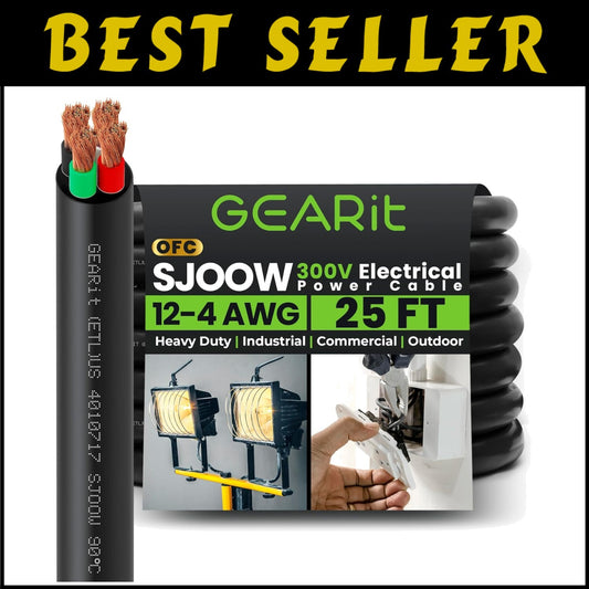 Heavy-Duty 12 AWG 300V SJOOW Power Cable - 25ft Multi-Conductor Electrical Wire