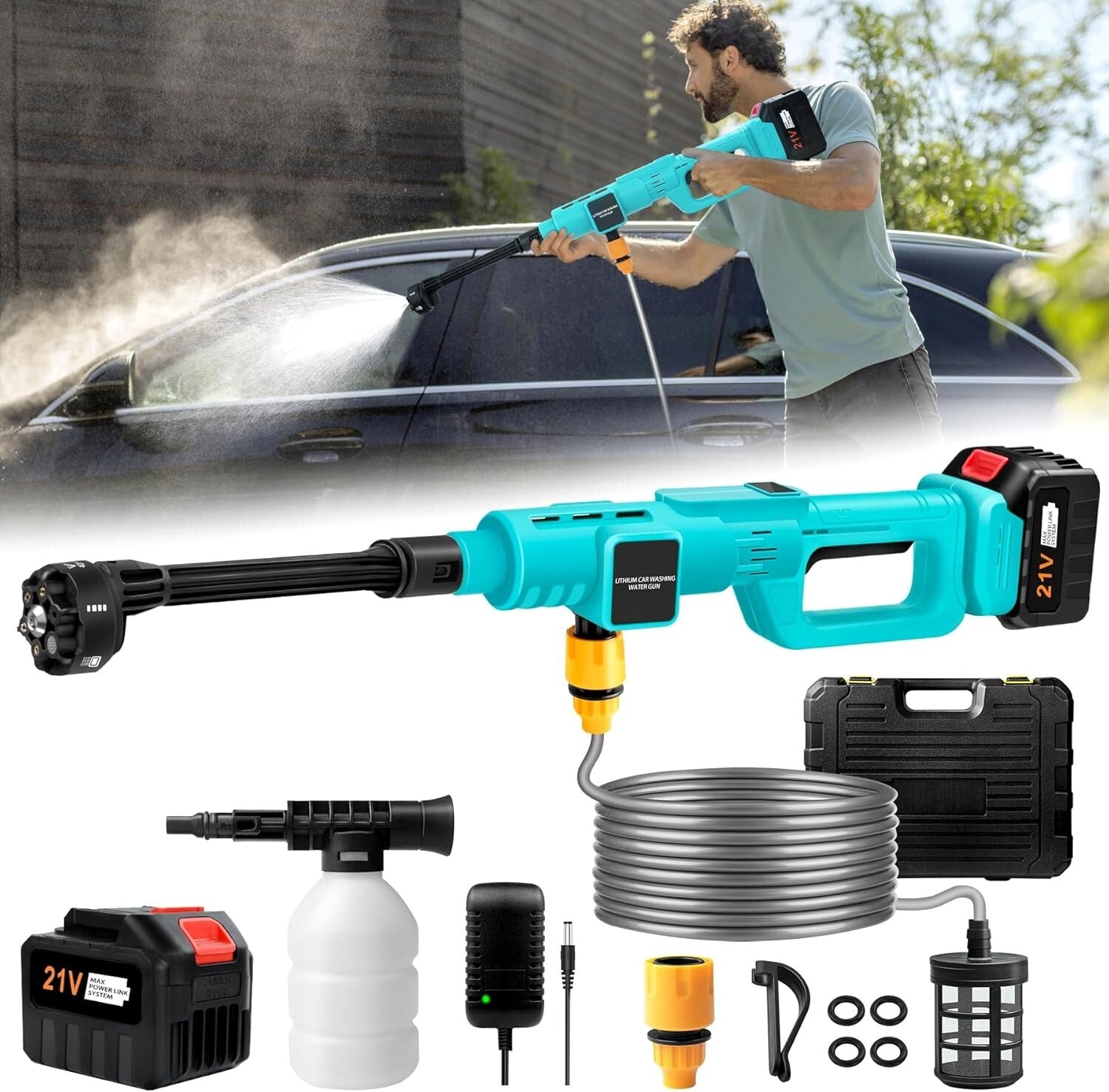 15000mAh Battery Powered Portable Pressure Washer - Efficient Cleaning Made Easy
