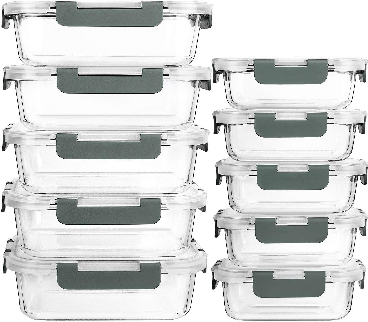 10-Piece Set of Durable Borosilicate Glass Storage Containers - Space Saving