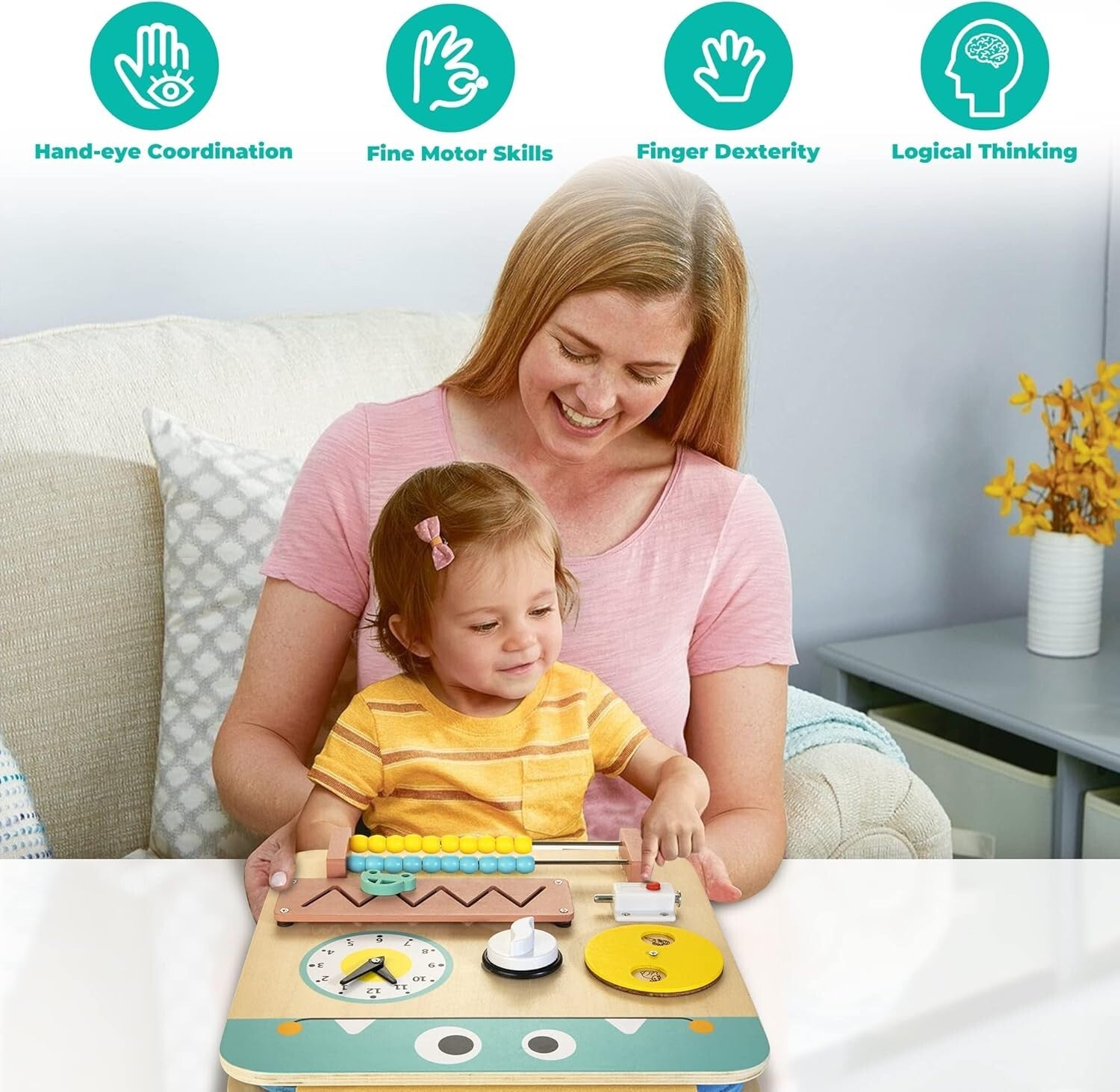 Educational 17 Activities Busy Board for Kids 2-4 Years - Fine Motor Skills