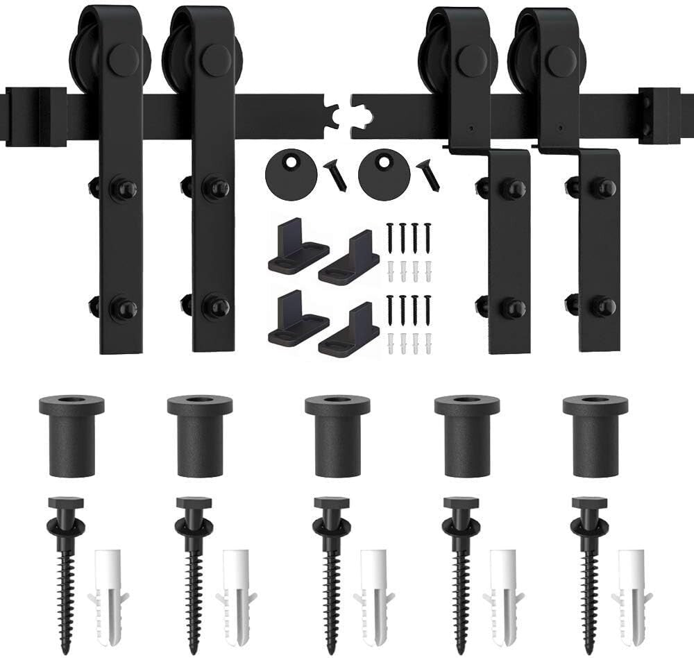 6FT Heavy-Duty Sliding Barn Door Hardware Kit for Double Doors – J Shape Hanger