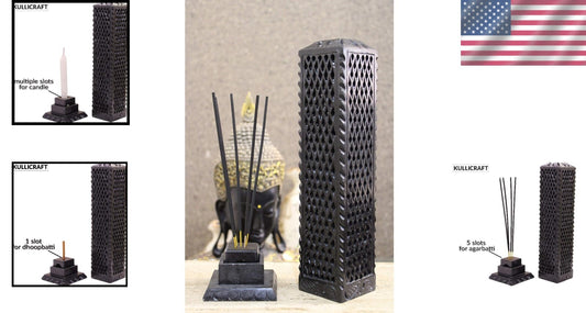 Intricate Handmade Black Soapstone Incense Stick Tower - Ideal for Gifting