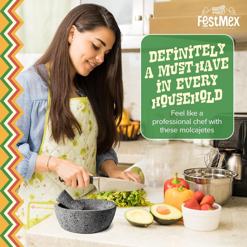 Durable Hand-Carved Molcajete Mortar & Pestle - 8 Inches of Culinary Tradition