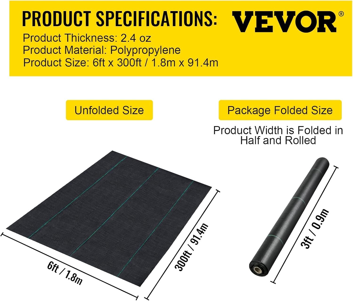 Durable 6ft x 300ft Weed Control Fabric - High Permeability Landscape Solution