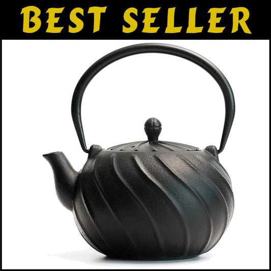 Elegant 40oz Japanese Cast Iron Tea Kettle with Infuser - Wave Pattern Design