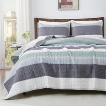 Load image into Gallery viewer, Soft Lightweight Mint Green Striped King Quilt Set with 2 Pillowcases - 3 Pieces