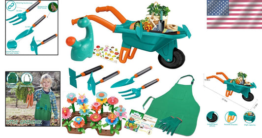Eco-Friendly Kids Gardening Set: 16 Tools and Wheelbarrow for Outdoor Play