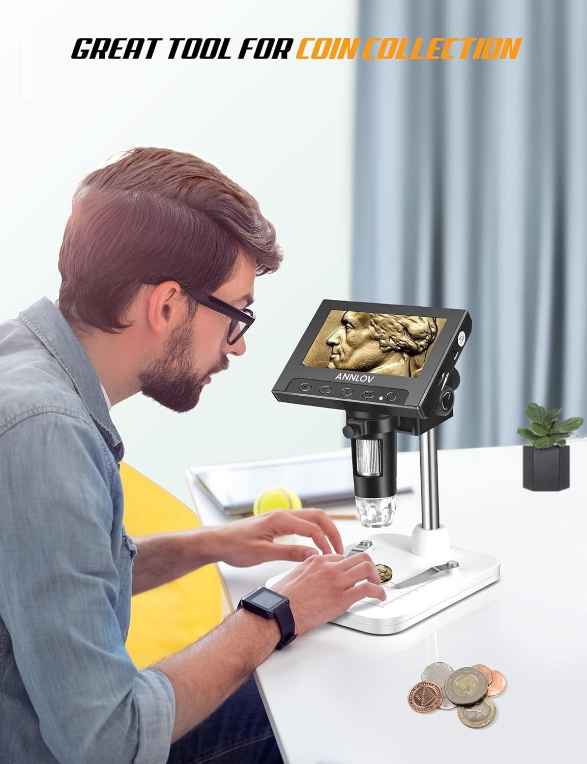 4.3-Inch LCD Digital Microscope with 50X-1000X Magnification for Coins and Pl...