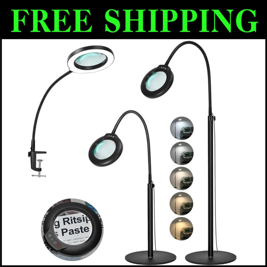 Flexible 24” Gooseneck 10X Magnifying Lamp: Stepless Dimmable Light for Crafts