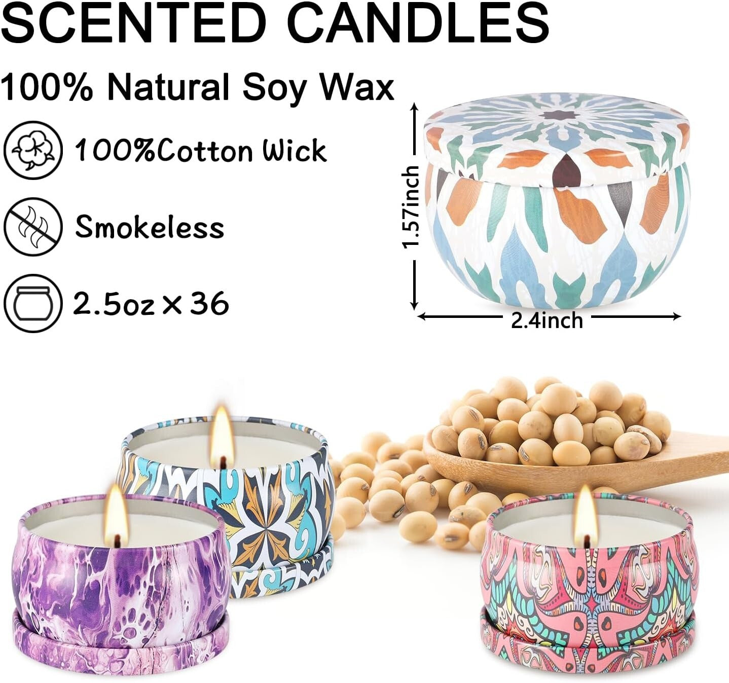 Elegant 36-Pack Scented Candle Set in Decorative Tins - Long-Lasting Ambiance