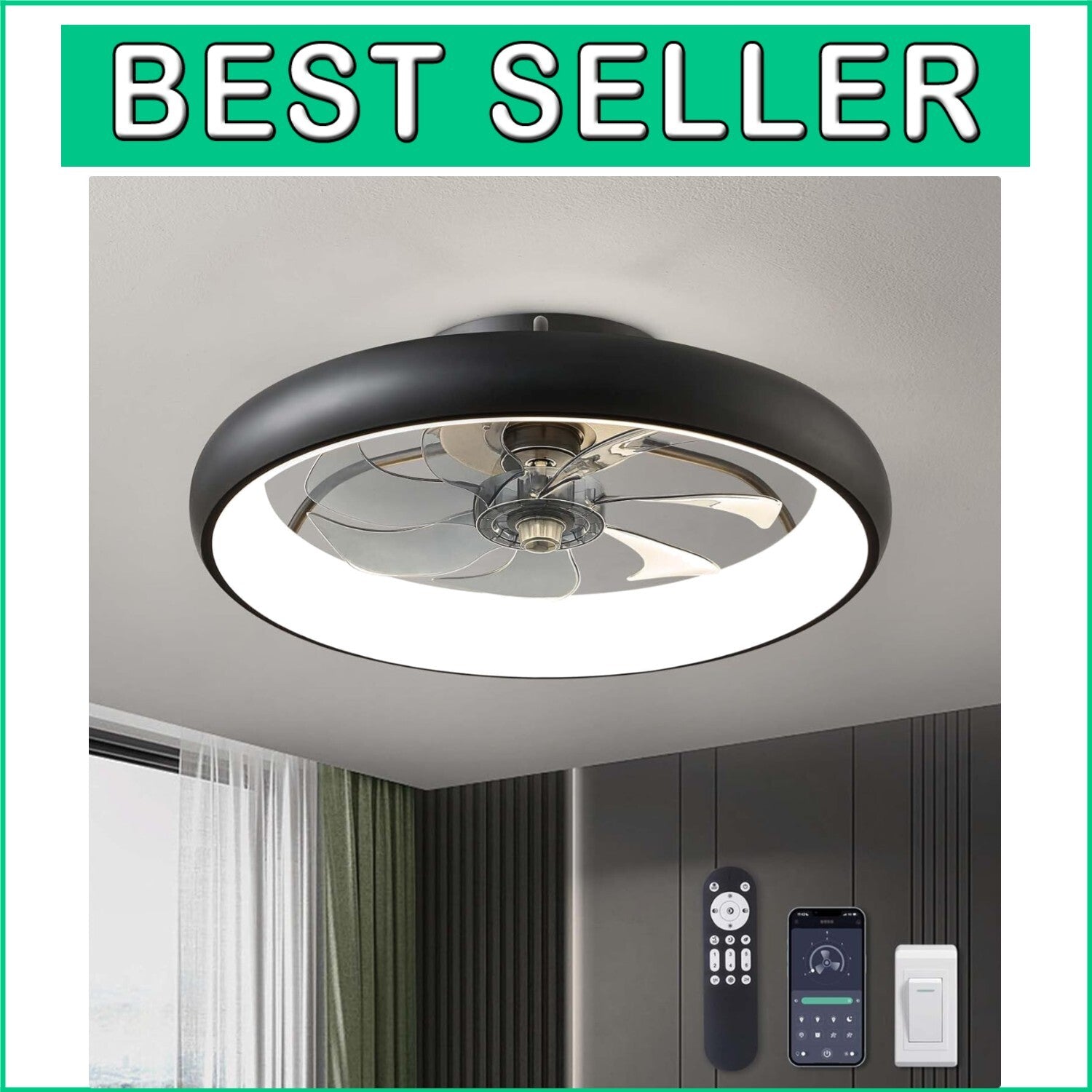 Elegant 20'' Smart Ceiling Fan with Dimmable LED Lights – Remote & App Control