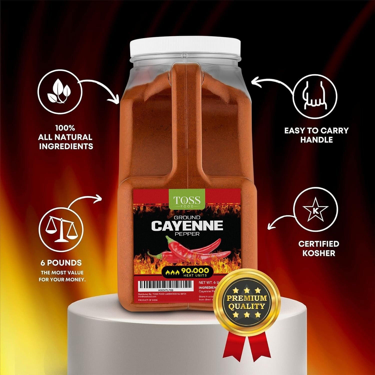 Kosher Certified 6 LB Ground Cayenne Pepper - 90,000 Heat Units for Spicy Flavor