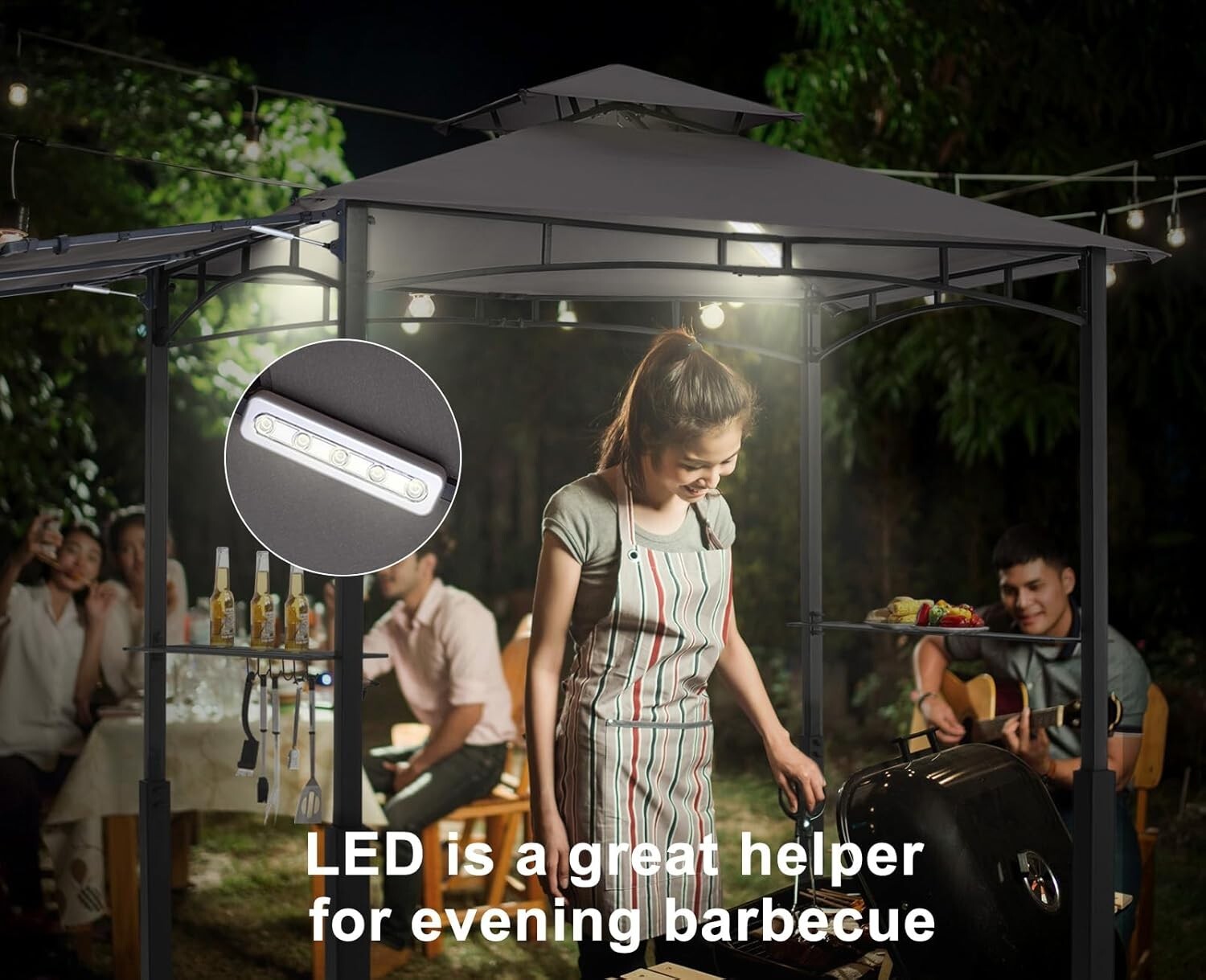 11x5 Outdoor BBQ Shelter with LED Lights & Bonus Hooks for Grilling Fun