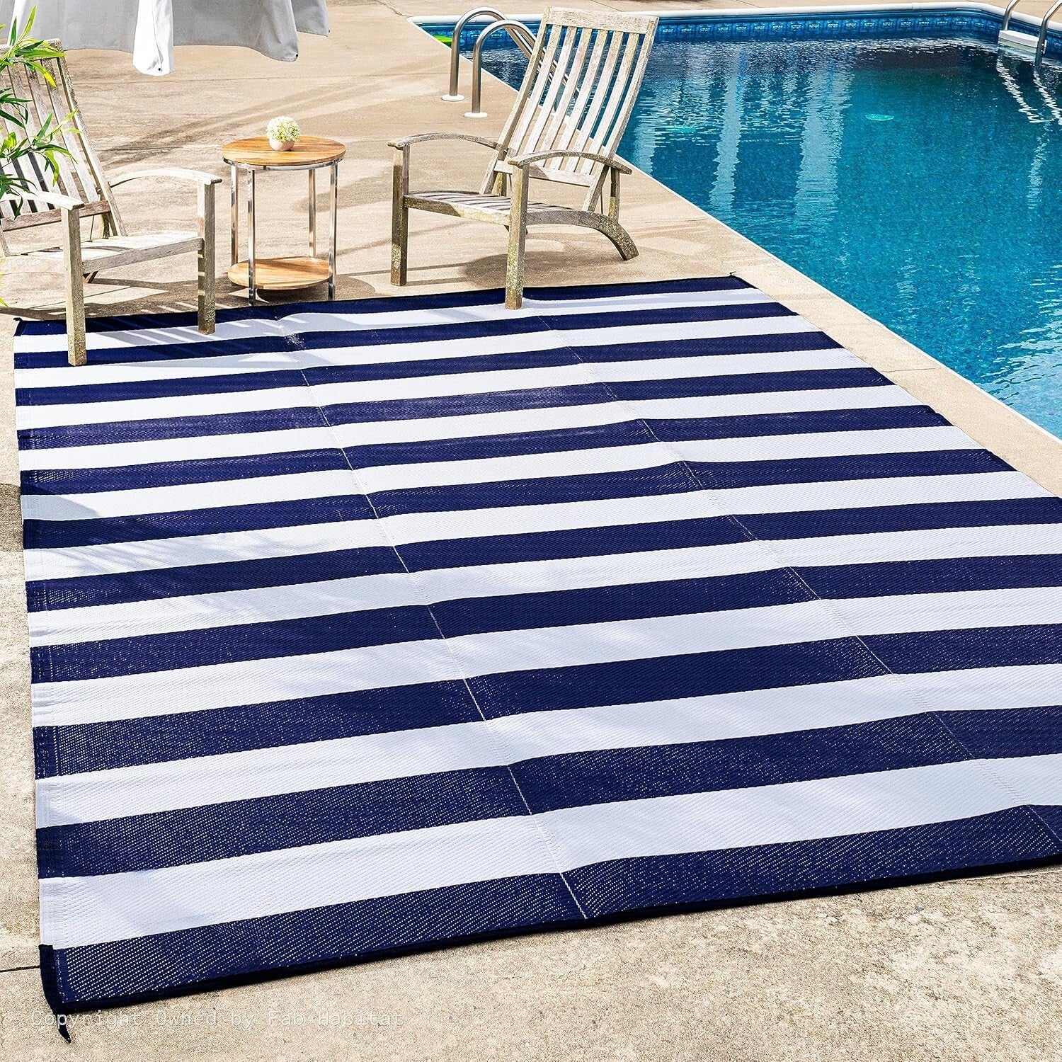 Stain Resistant Outdoor Rug - Waterproof Recycled Plastic, 4x6 ft Blue Stripes