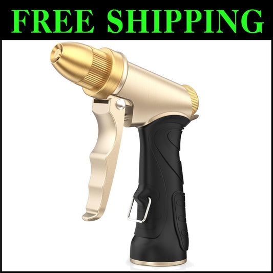 Durable Brass Garden Hose Nozzle - Adjustable Patterns for Cleaning & Watering