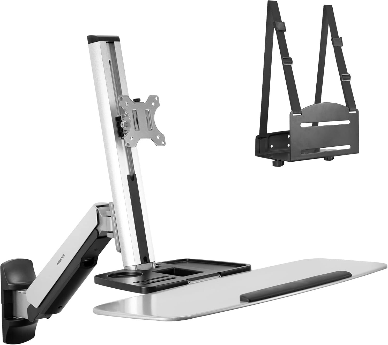 Adjustable Wall-Mounted Workstation with Articulating Monitor Arm & CPU Holder