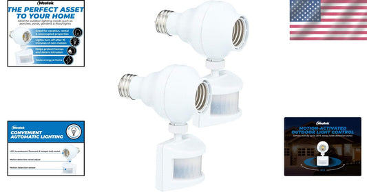 Automated Outdoor Motion Sensor Light Socket - Easy Screw-In Setup, 2 Pack