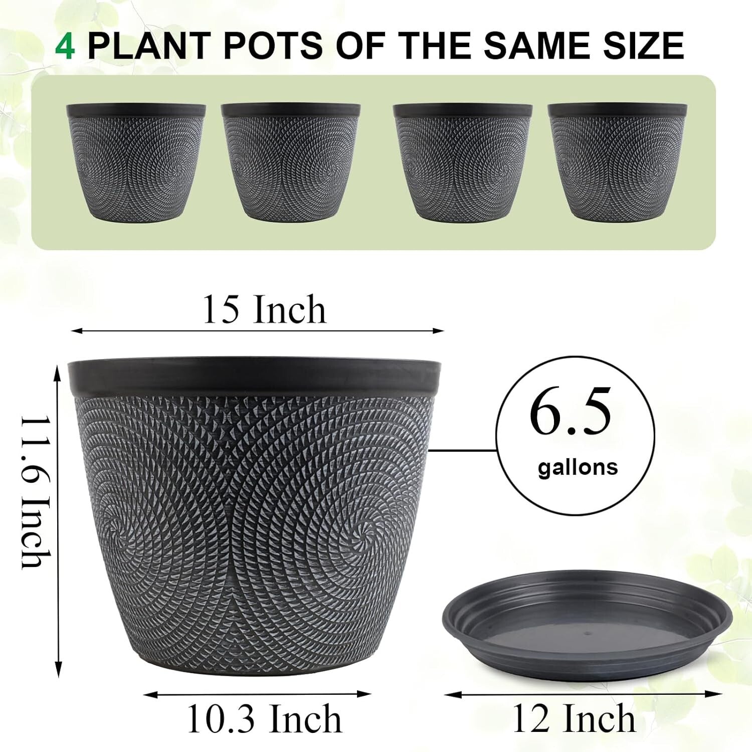 15-Inch Stylish Gray Planters with Trays - Perfect for Indoor & Outdoor Plants