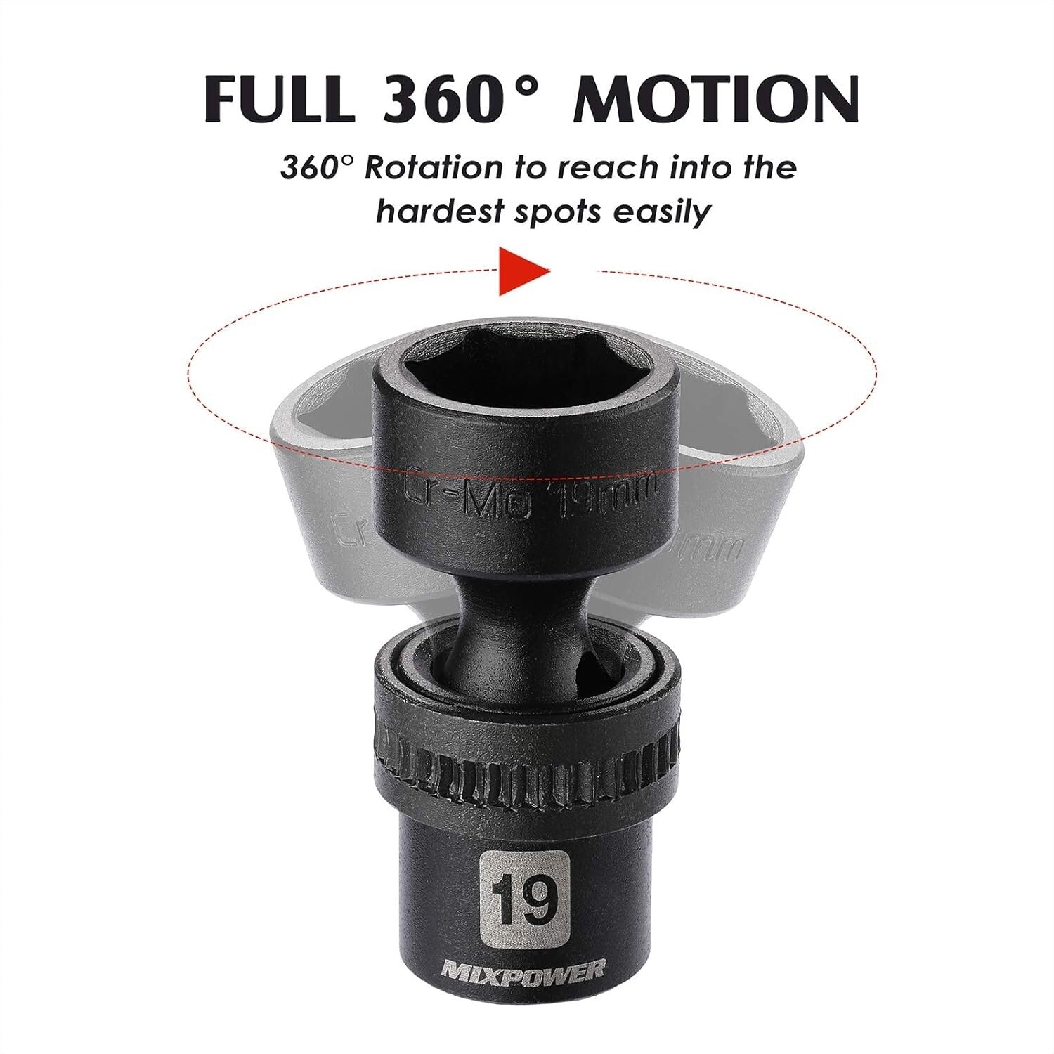 10-Piece 3/8'' Drive Swivel Universal Impact Socket Set - Metric Sizes 10-19mm