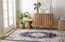 Load image into Gallery viewer, Luxurious Navy Blue/Brown Medallion Area Rug, 5'2"x7'4", for Cozy Living Spaces