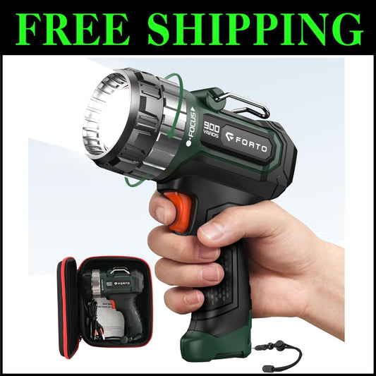 High-Performance 1400 Lumen Spotlight with Adjustable Focus - Ideal for Camping