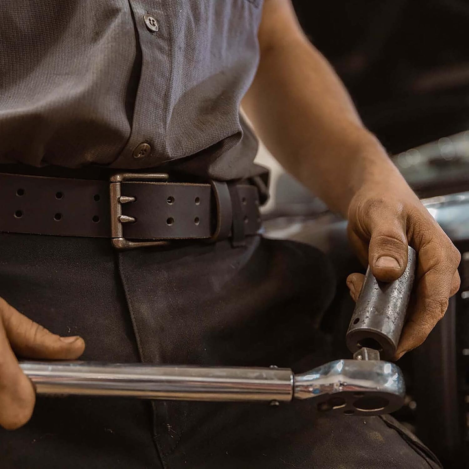 Durable Amish Crafted Leather Belt - Double Prong with Antique Finish 1½"