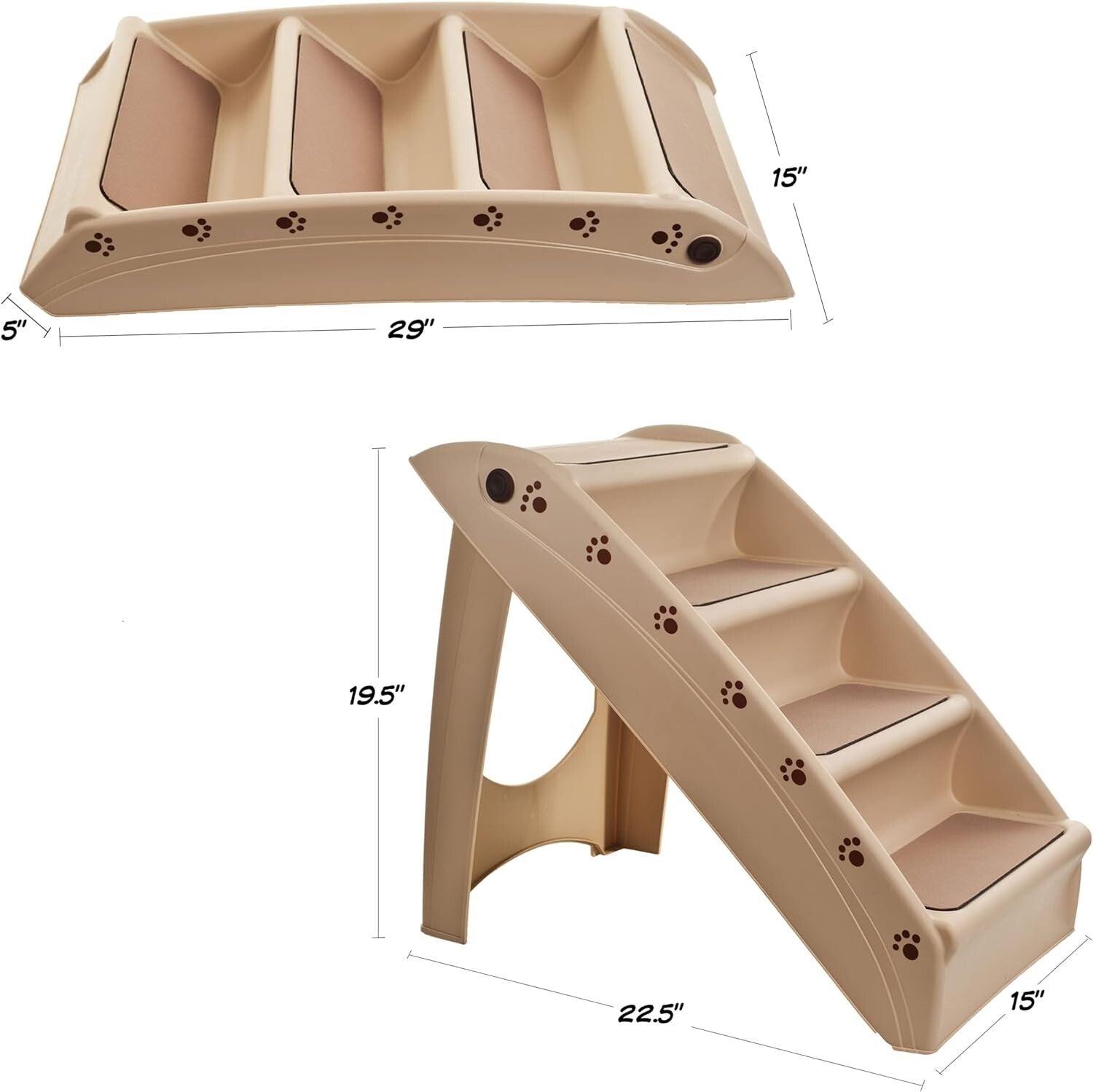 Sturdy 4-Step Folding Pet Stairs for Dogs and Cats - Tan Color Convenience