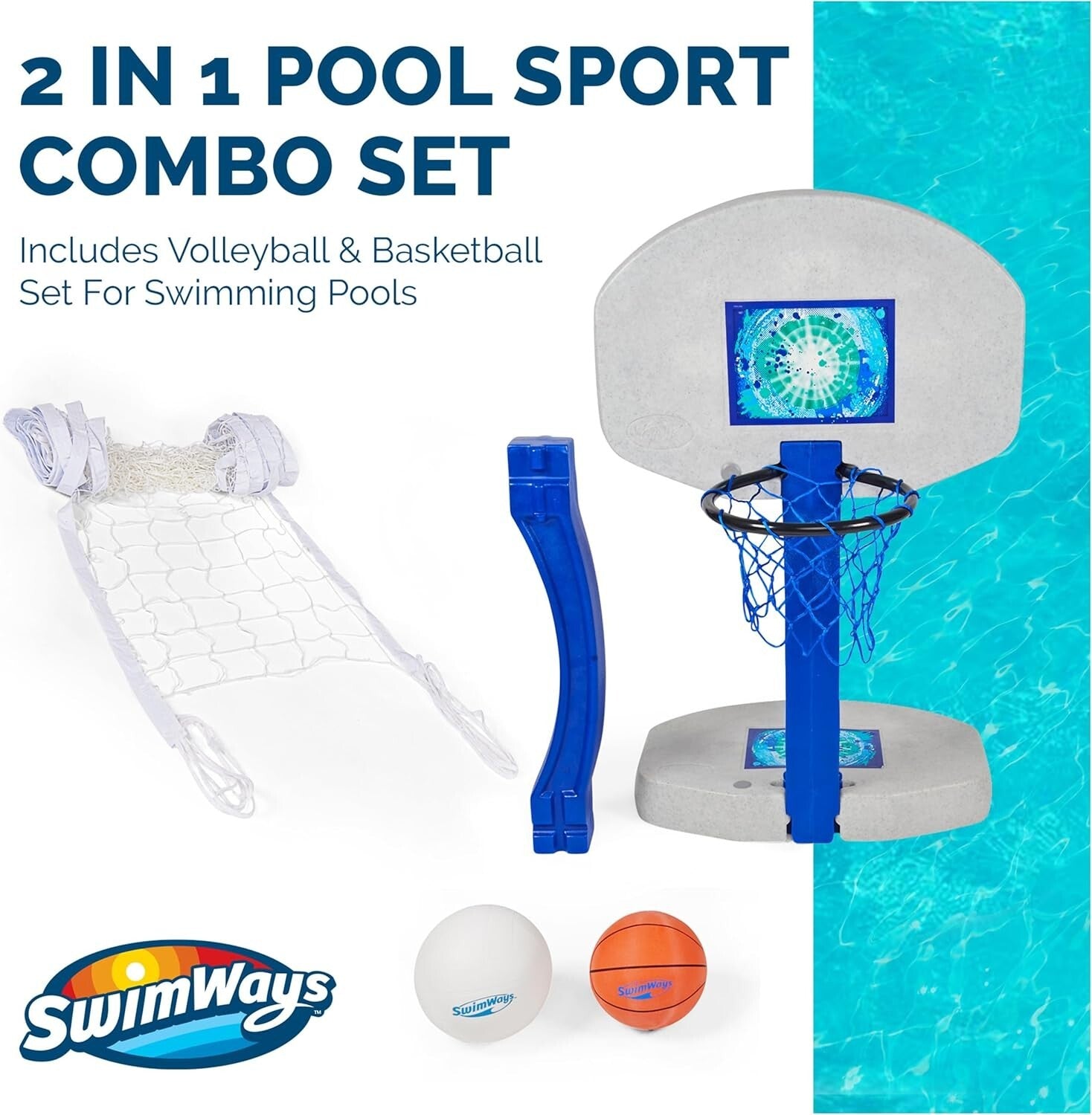 Effortless 2-in-1 Volleyball and Basketball Set for Above and In-Ground Pools