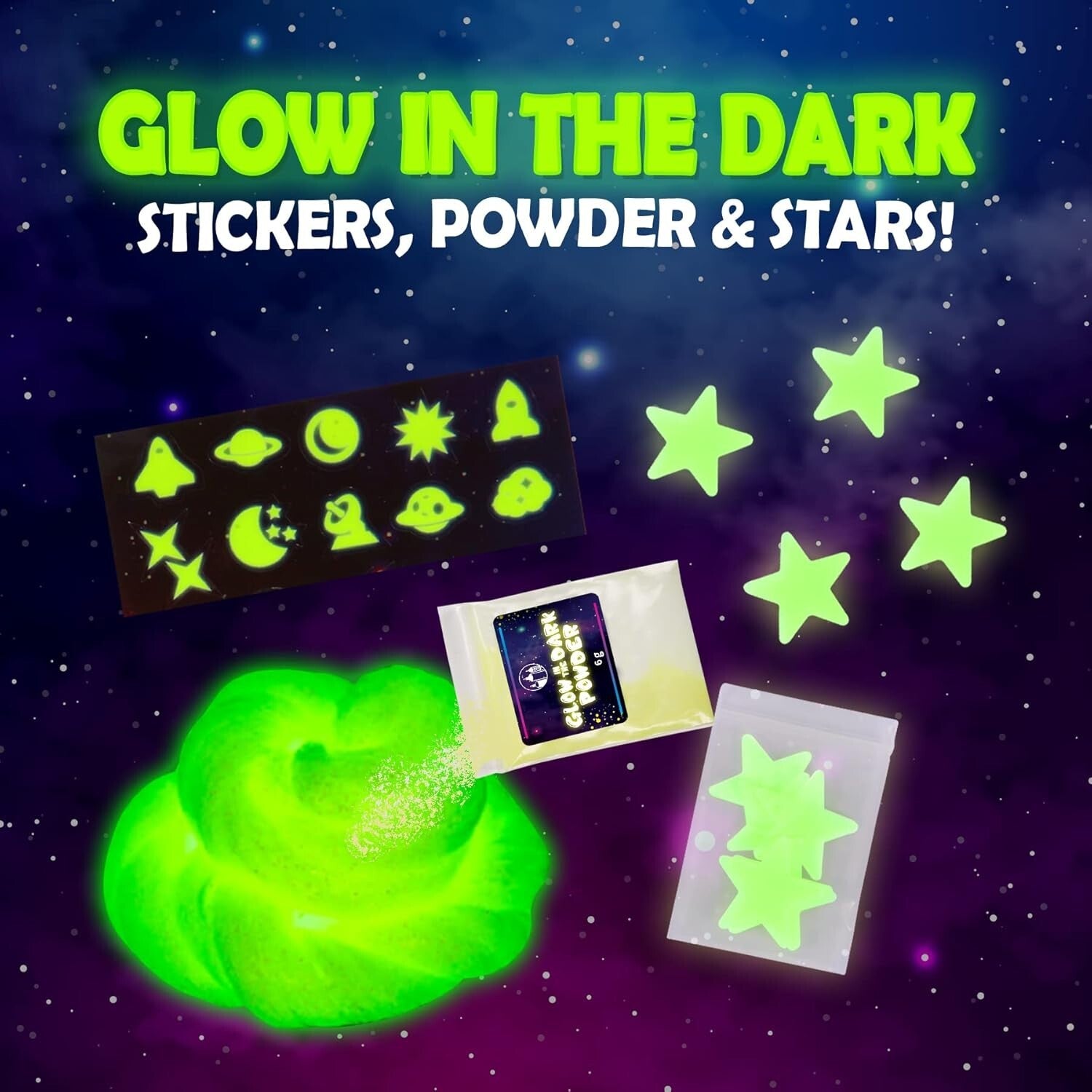 25-Piece Glow in The Dark Galaxy Slime Craft Kit - Fun Easter Gift for Girls