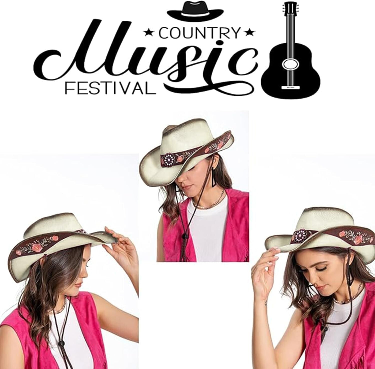 Handmade Peony Embroidered Straw Cowboy Hat for Women - Perfect for Festivals