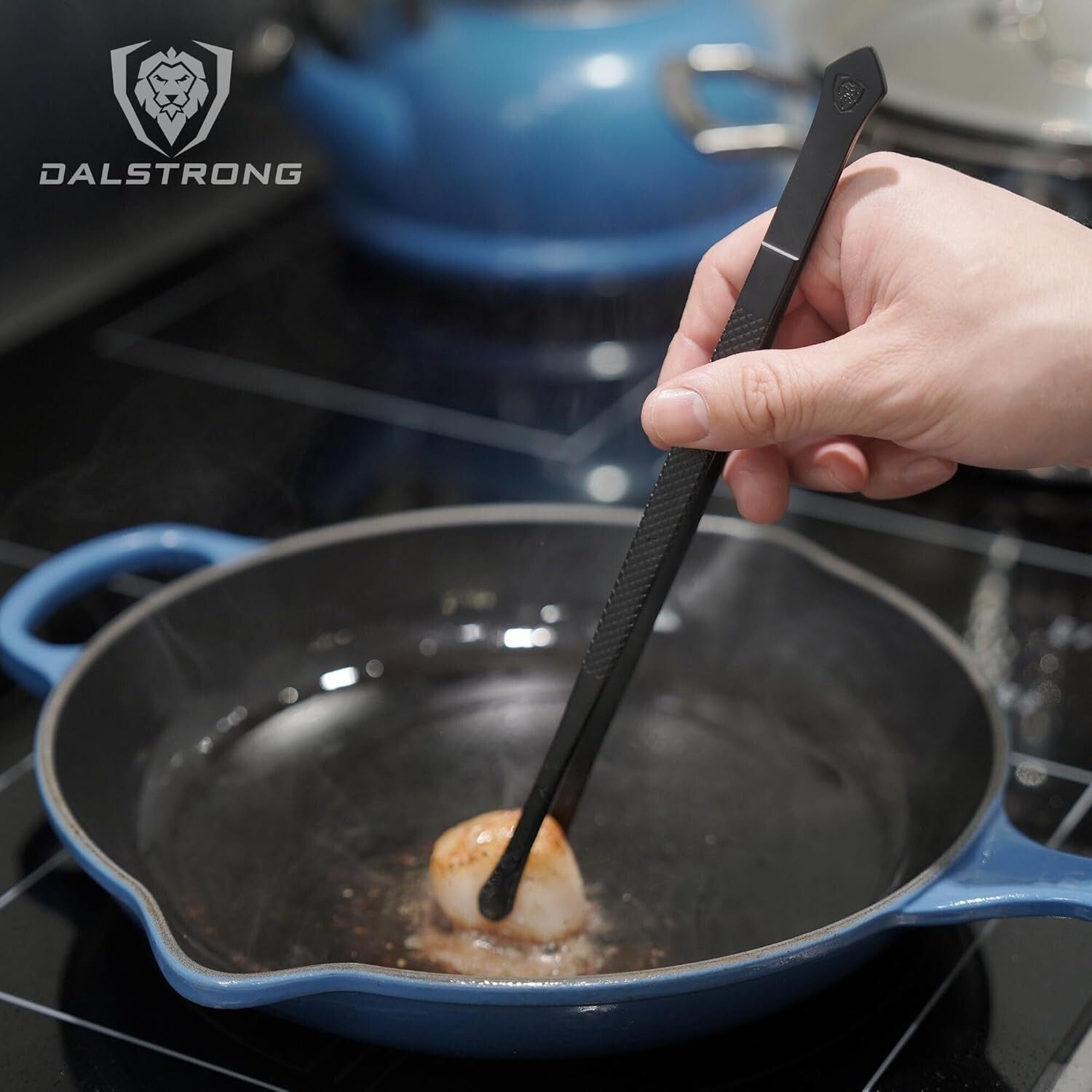 Compact 2-Piece Culinary Tongs Set - Black Titanium & Stainless Steel Tweezers