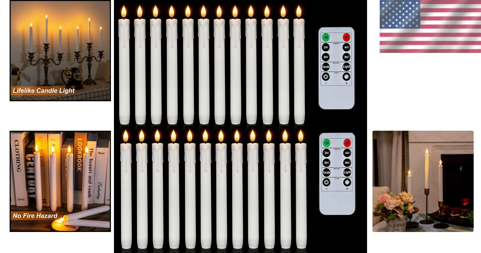 Battery Operated Flameless Candles - 24 Pcs with Remote, Flickering Light Design
