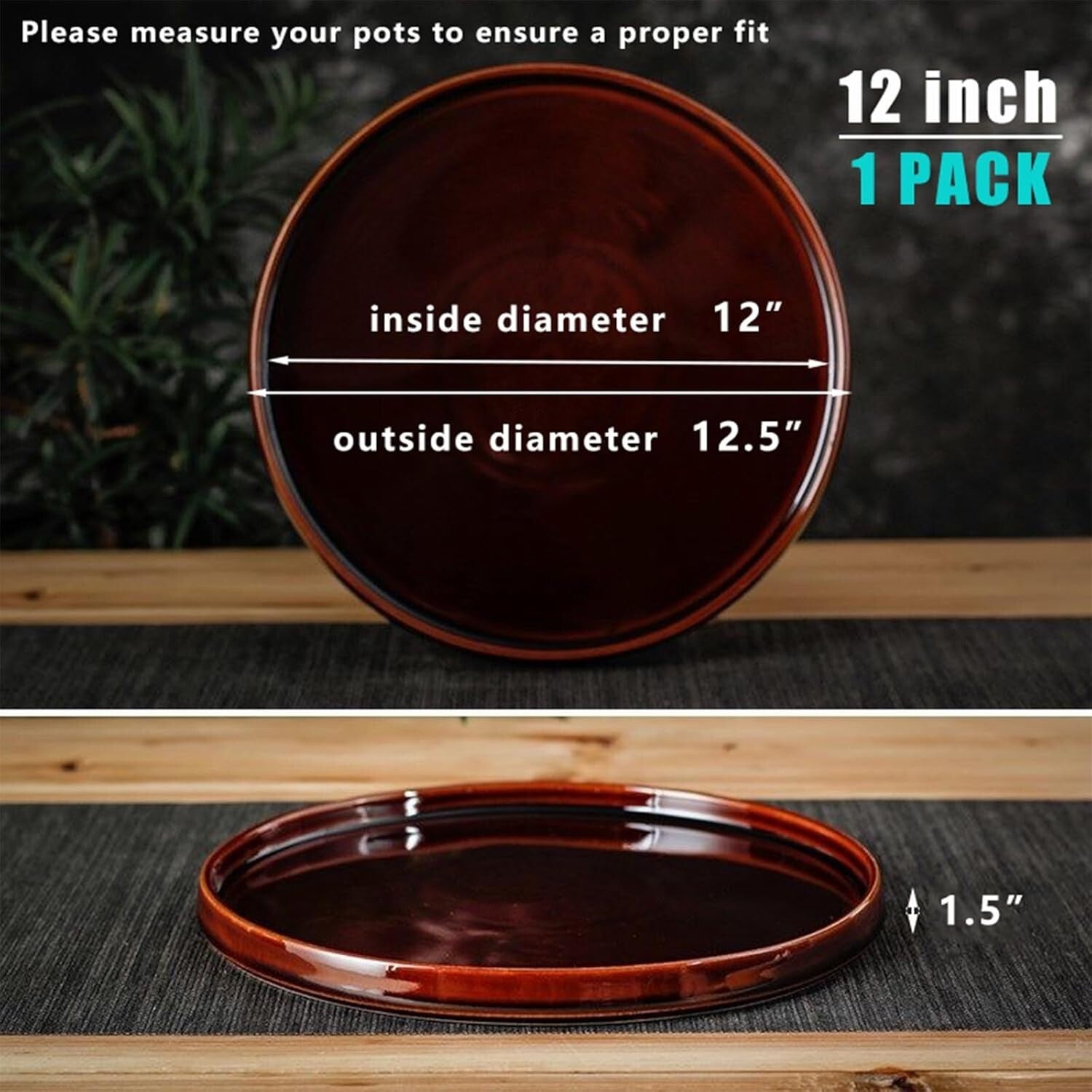 Elegant 12.5-Inch Ceramic Plant Saucer for Indoor & Outdoor Water Drainage