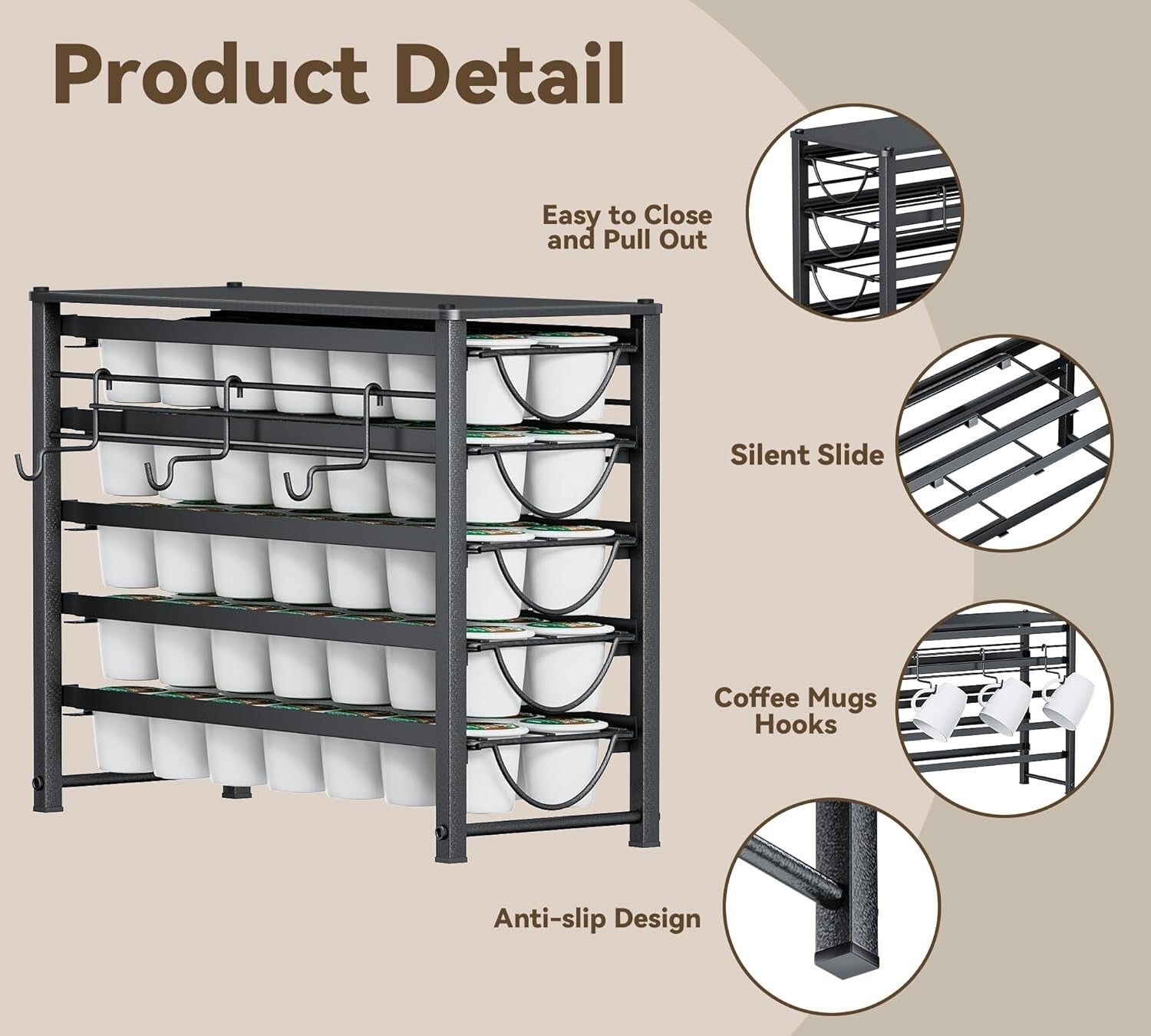 Metal Coffee Capsule Storage Drawer for 70 Pods - Space-Saving Counter Solution