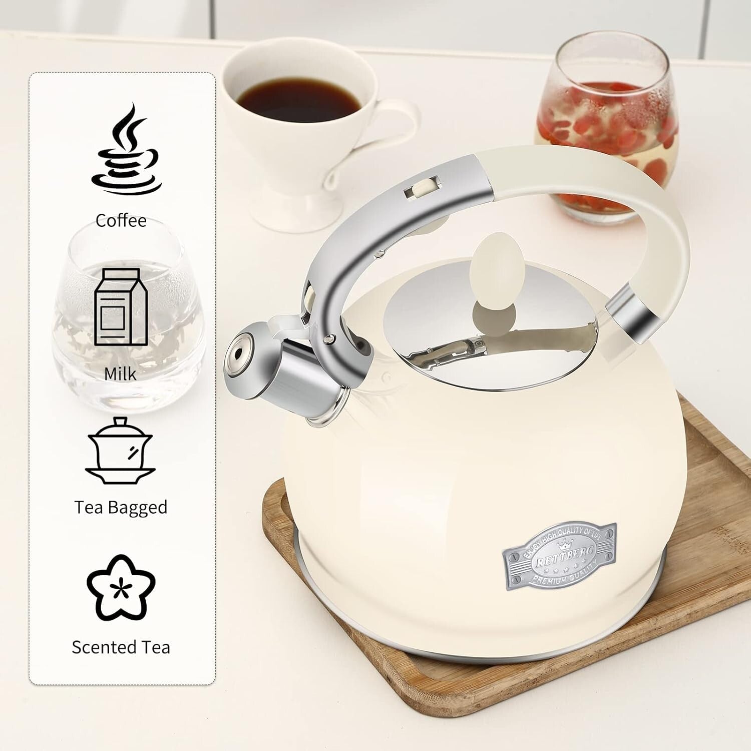 Stovetop Tea Kettle - Ergonomic 2.64 Quart Stainless Steel Whistling Kettle