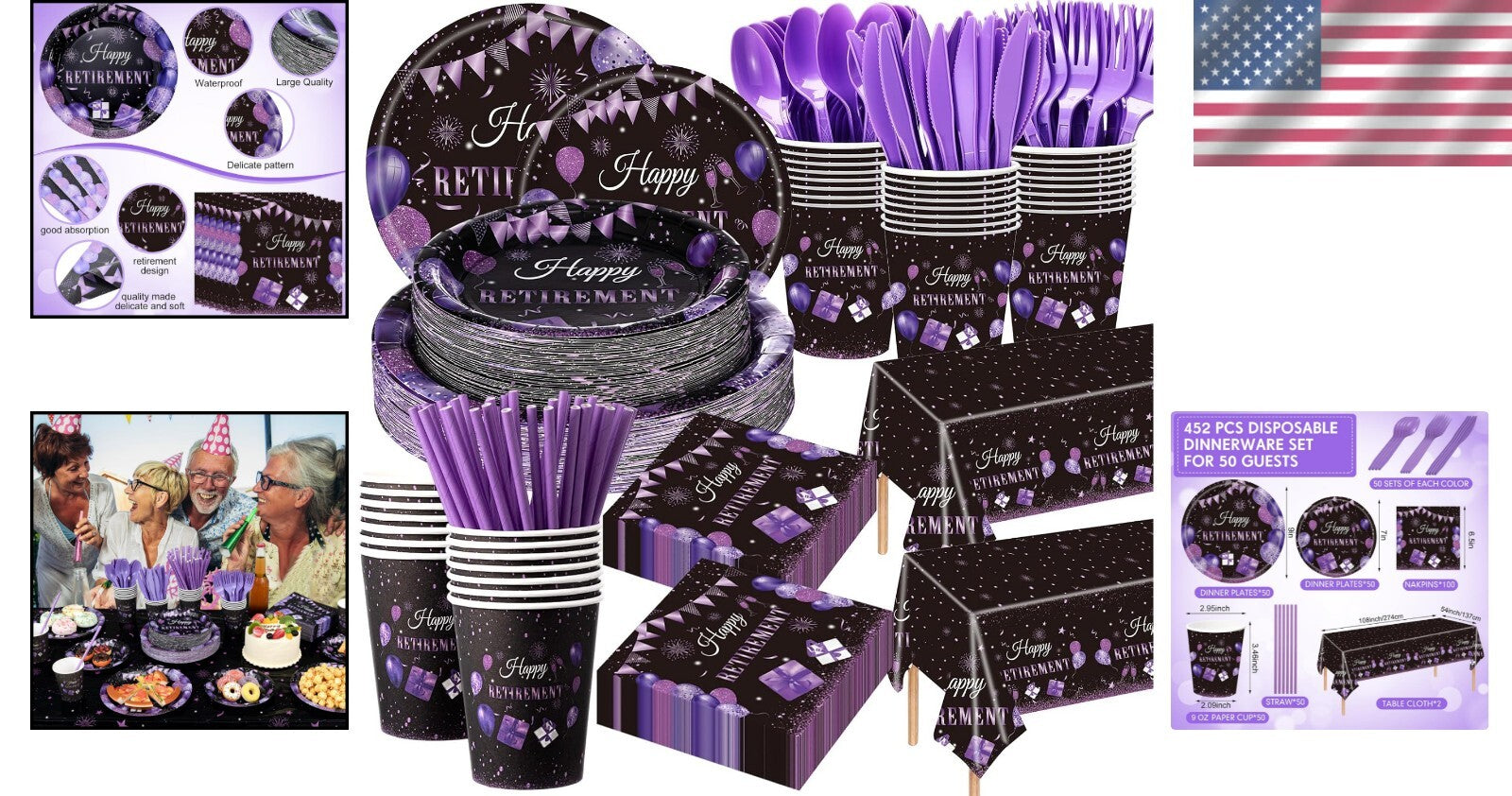 All-in-One 452-Piece Retirement Party Decorations - Classy Purple and Black Set