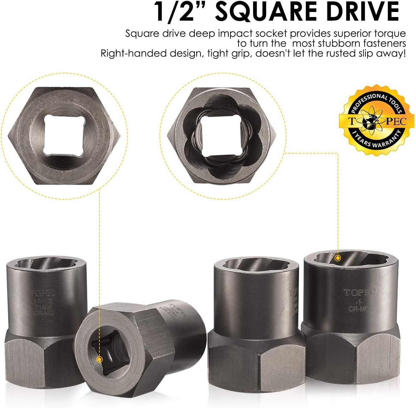 1/2 Inch Drive Impact Extractor Set - Efficient Tool for Damaged Nuts & Bolts