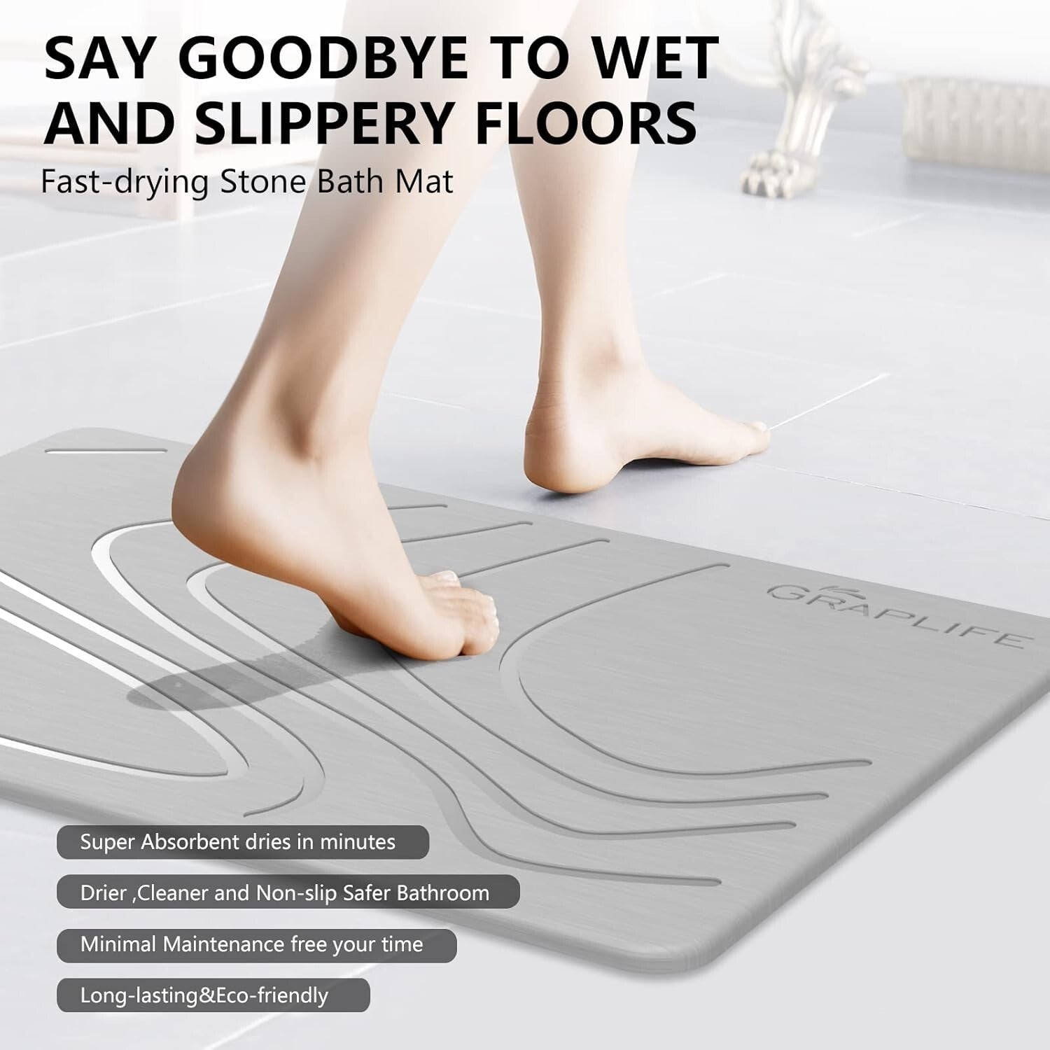 Diatomaceous Earth Quick-Dry Bath Mat - Stylish Non-Slip Shower Rug 1'3" x 1'11"