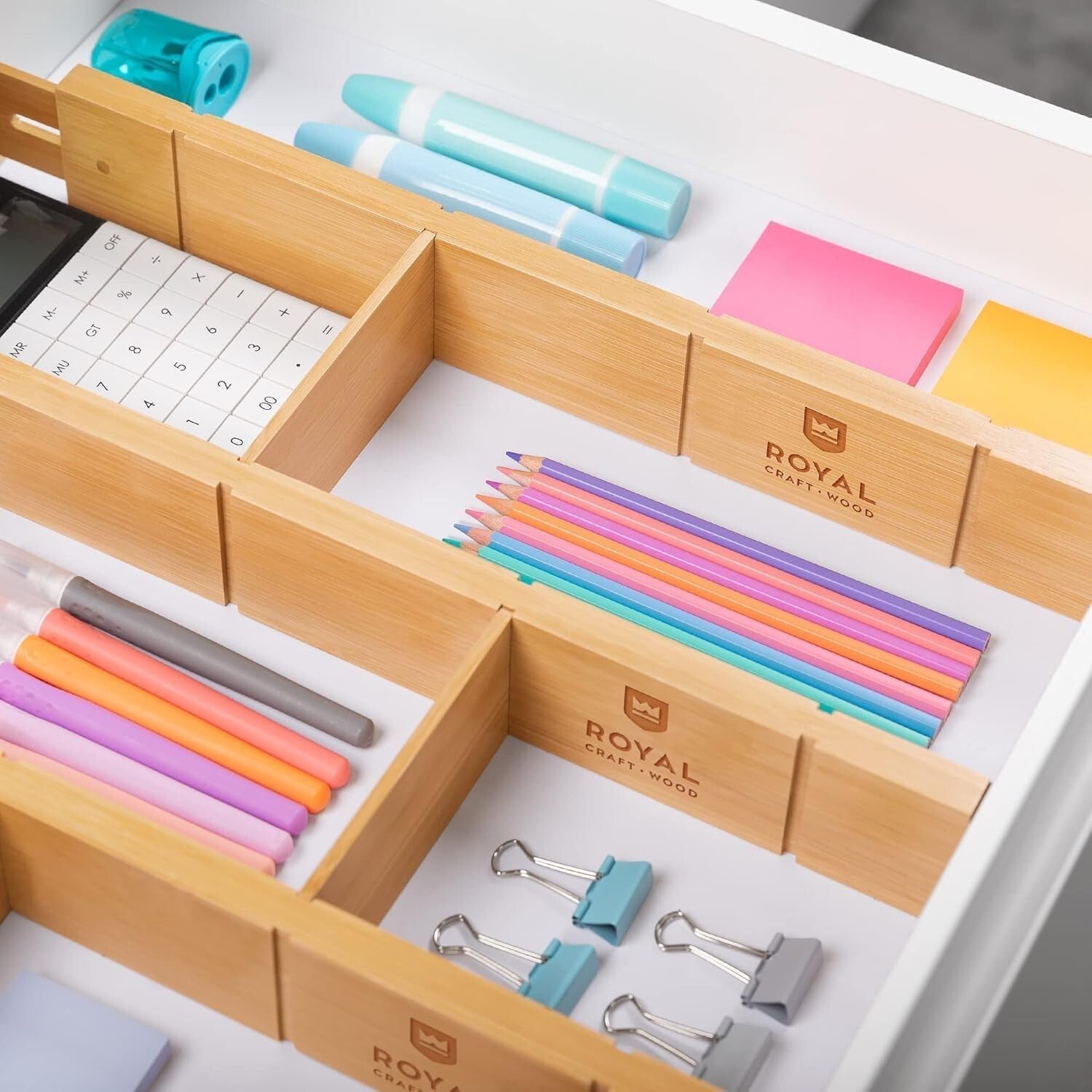 Expandable Drawer Organization Set in Bamboo - Adjustable Dividers for Max Space