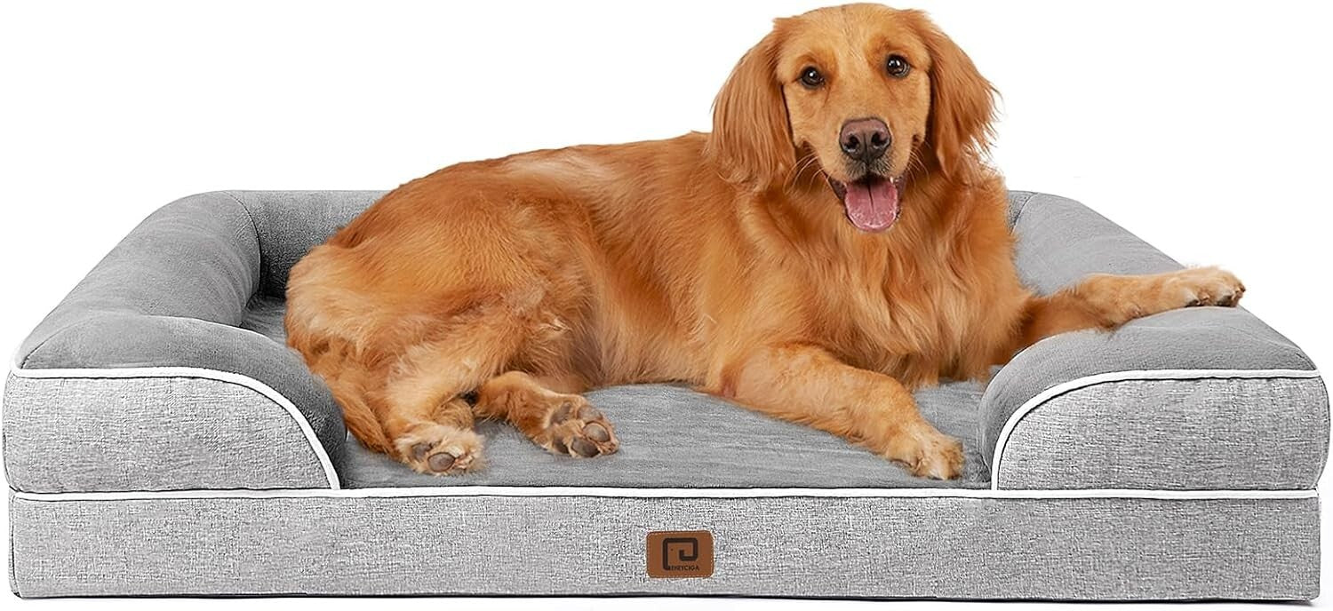 Extra Large Memory Foam Dog Couch with Non-Slip Base & Washable Cover - Grey