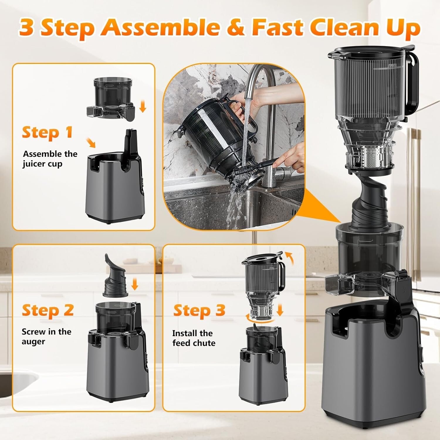 Professional Slow Masticating Juicer with Dual Strainers for Maximum Juice Yield