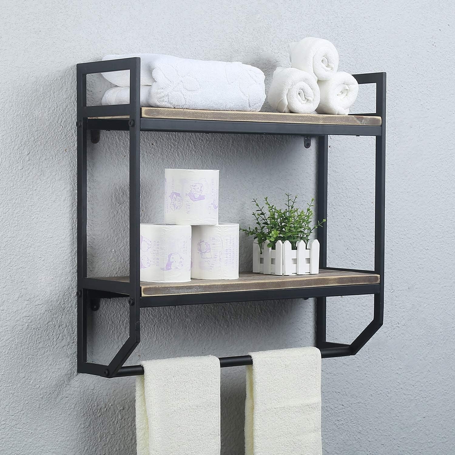 Durable Rustic Bathroom Shelves - 24” Wall-Mounted Towel Bar & Utility Organizer