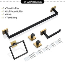 Load image into Gallery viewer, Premium Stainless Steel 5-Piece Black &amp; Gold Towel Bar Set for Modern Bathrooms