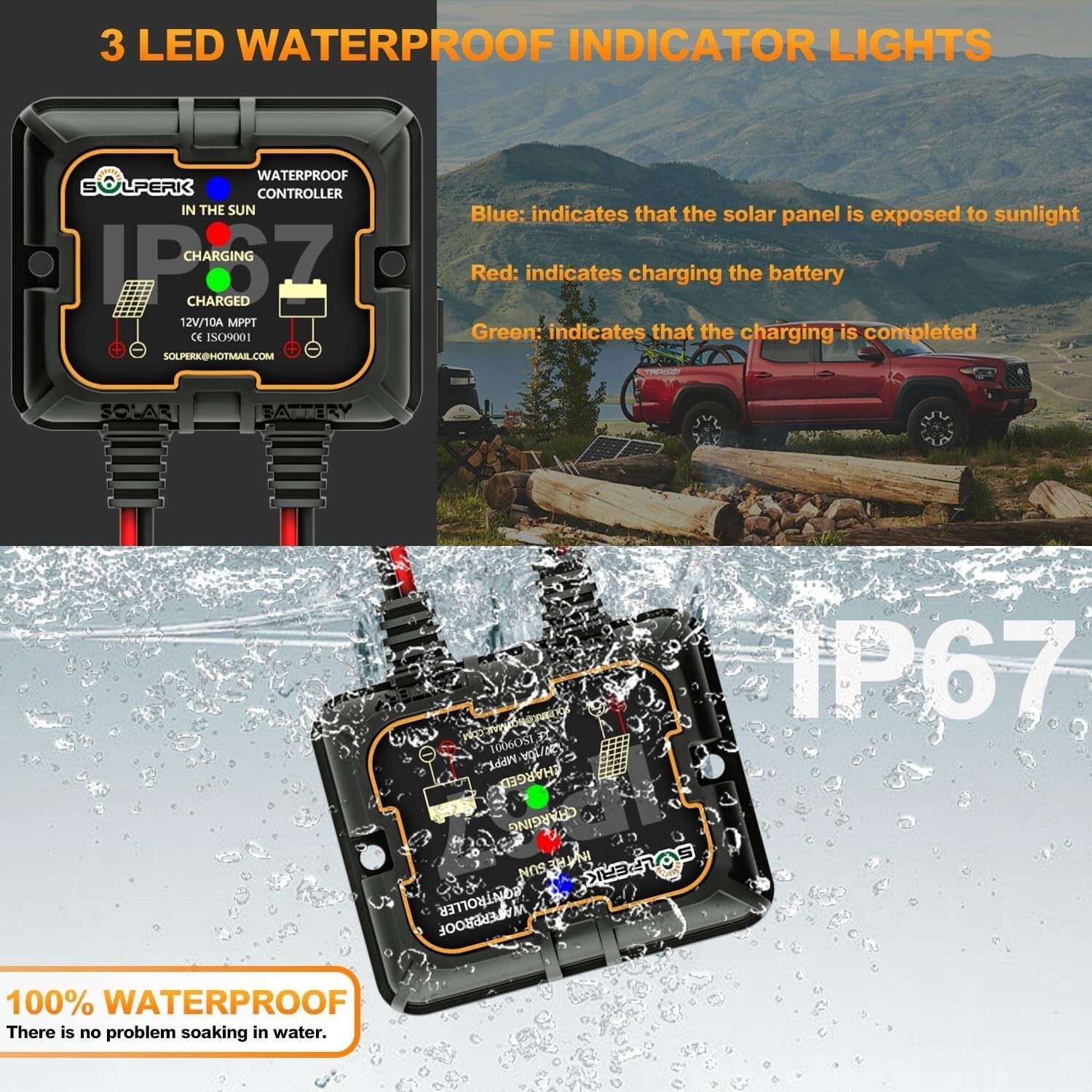 Portable 20W Solar Charger - Waterproof 12V Battery Maintainer for Every Vehicle