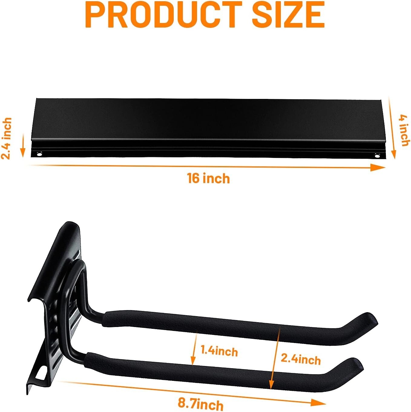 Customizable Garage Organization Wall Rack with 6 Heavy Duty Hooks - Space Saver