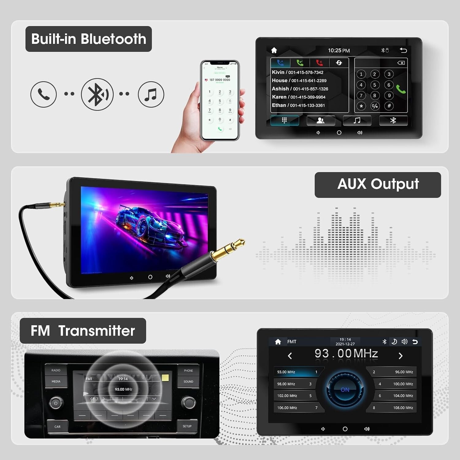 Portable 7-Inch Car Stereo with Bluetooth, Steering Wheel Control & GPS
