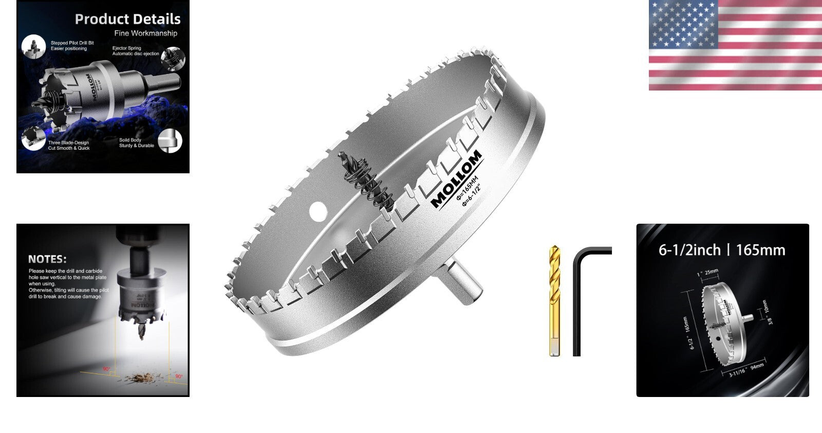 Carbide Hole Saw 165mm with Titanium Drill Bits - Perfect for Hard Metals