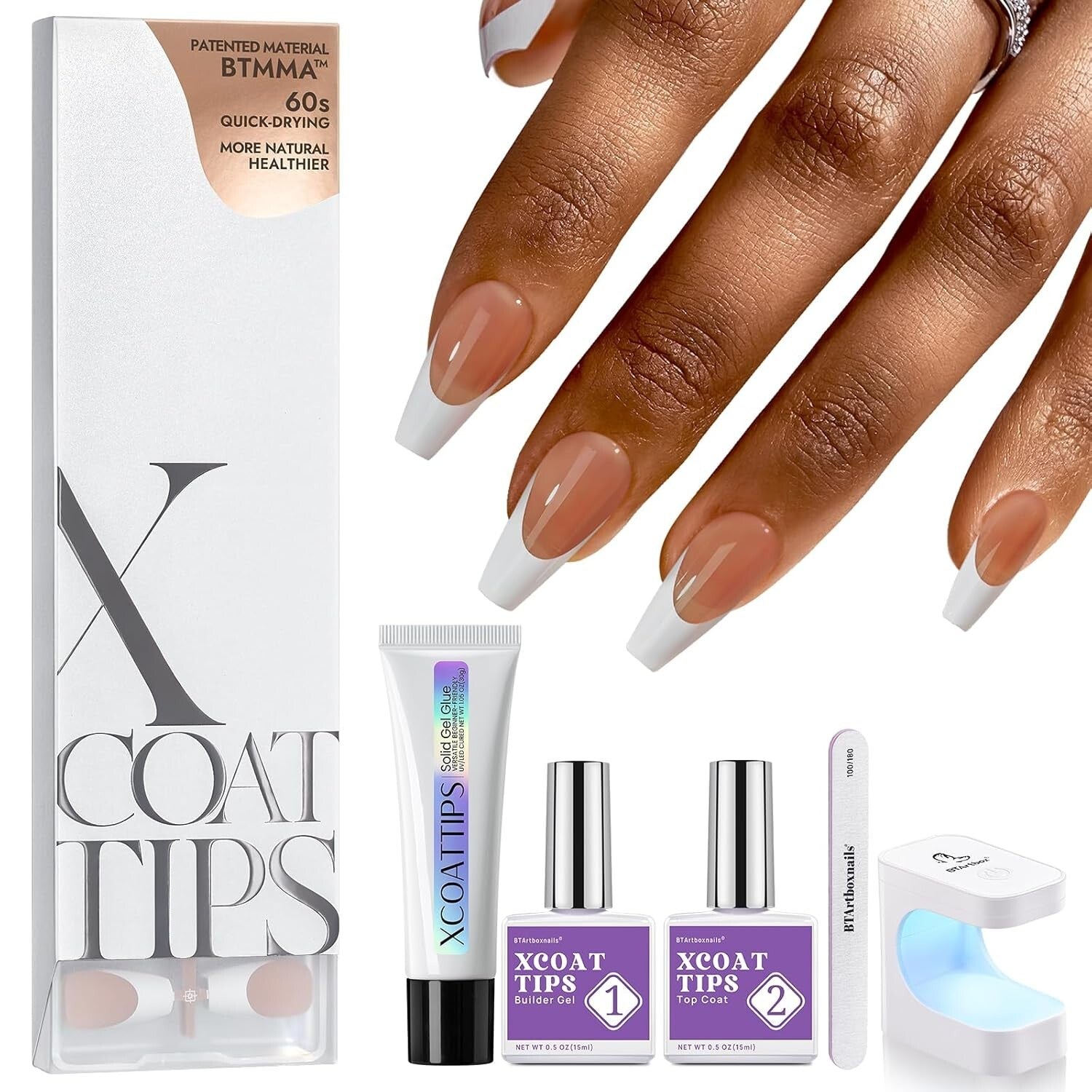 Easy Application French Gel Nail Kit - Brown Medium Coffin with 30-Day Longevity